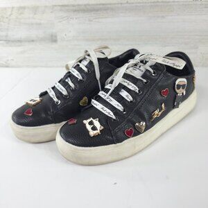 KARL LAGERFELD CATE PINS LACE UP SNEAKER SHOES WOMEN'S US SIZE 7.5 BLACK LEATHER